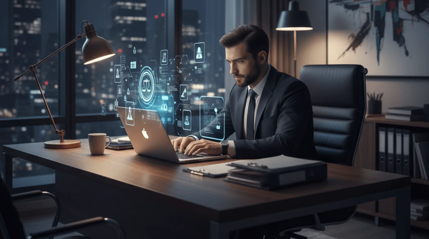 Profesional del derecho trabajando con inteligencia artificial