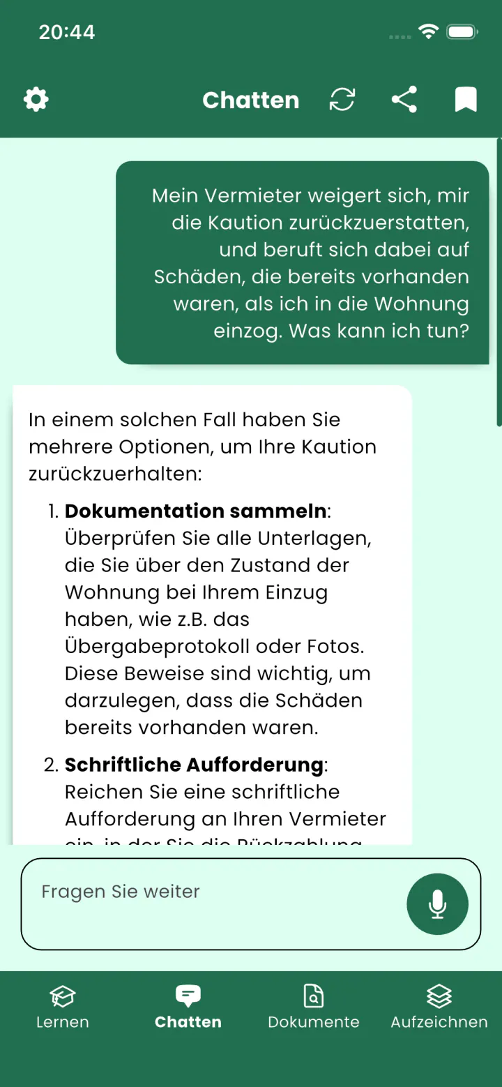 Ansicht 1 der Legal Assistant AI App
