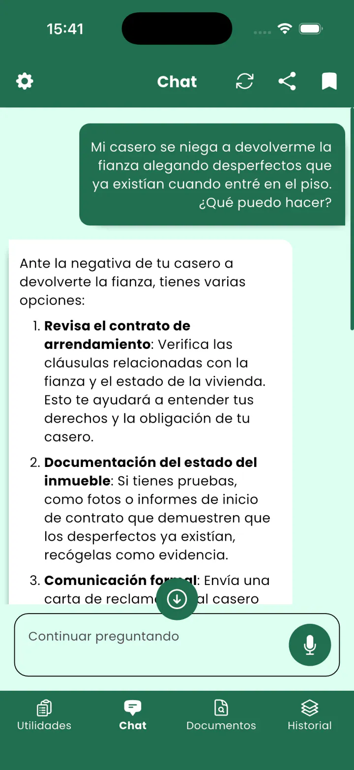 Captura 1 de la aplicación Asistente Legal IA
