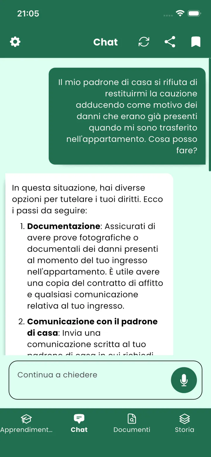 Schermata 1 dell’app Legal Assistant AI