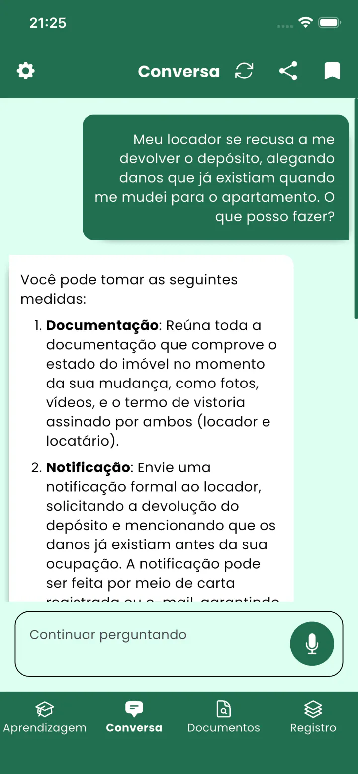 Ecrã 1 da aplicação Legal Assistant AI